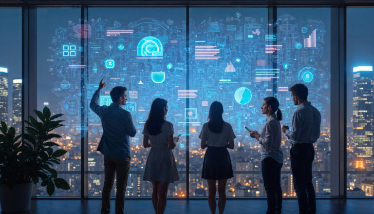 Business leaders connecting through a digital business networking platform