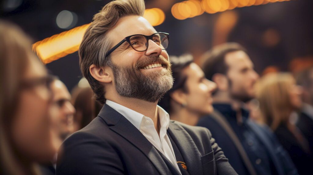 Young CEO smiling while attending a CEO summit